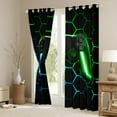 thumbnail image 3 of Feelyou Neon Glowing Gamepad Blackout Curtains Set of 2 (52x84 Each) for Kids, Blue Green Honeycomb Window Curtains, Video Game Console Curtains and Drapes, Living Room Curtains Decor, 3 of 6