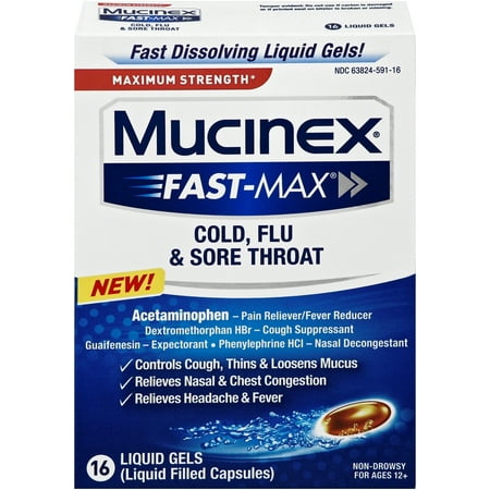 Mucinex rapide-Max liquide Gels - rhume, la grippe et Maux de gorge 16 ct.
