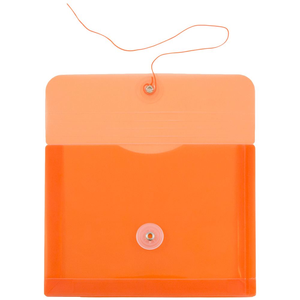 JAM Paper Plastic Envelopes with Button & String Tie Closure, Index Size, 5 1/2 x 7 1/2, Orange, 3/Pack