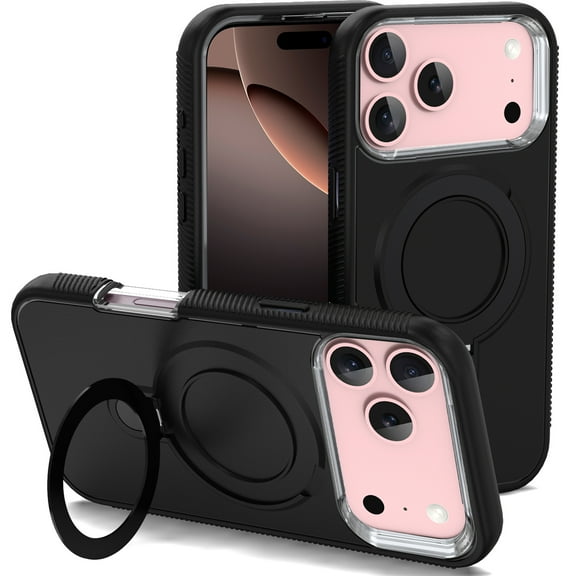 CoverON For Apple iPhone 17 Pro Max Case Compatible with MagSafe, Military Grade Dual Layer Heavy Duty Phone Magnatic Kickstand Rugged Cover, Black