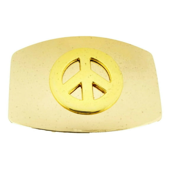 Peace Sign Belt Bucke Gold Metal Square Symbol Peace Not War Harmony Rodeo Western Texan Style