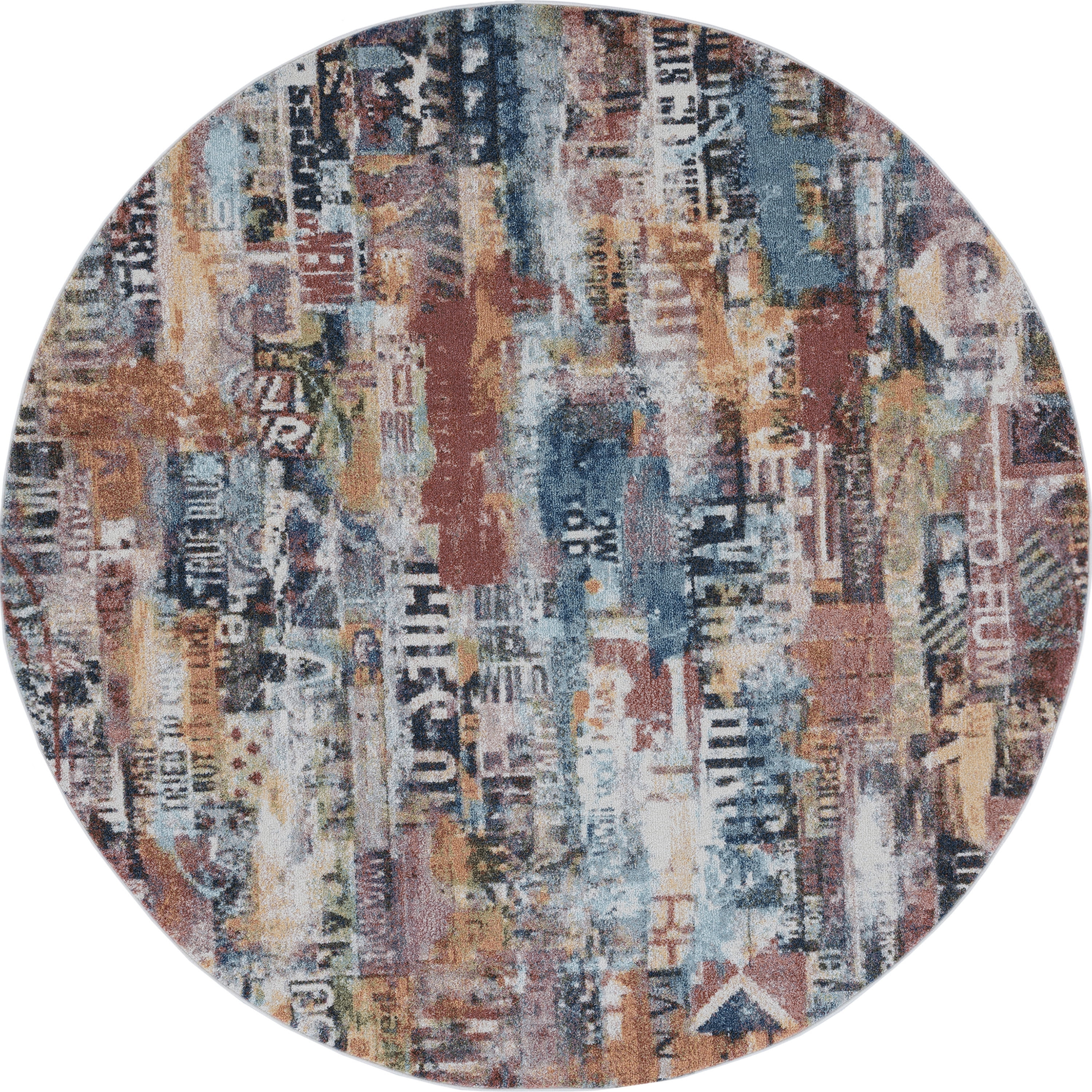 Bliss Rugs Vintage Contemporary Abstract Round Rug for Living Room, Dining Room | Pink, 7'10''Round