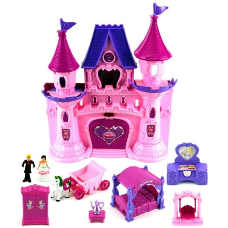Beauty Princess Castle 22 Toy Doll Playset w/ Lights, Sounds, Prince and Princess Figures, Horse Carriage, Castle Play House, Furniture, Accessories