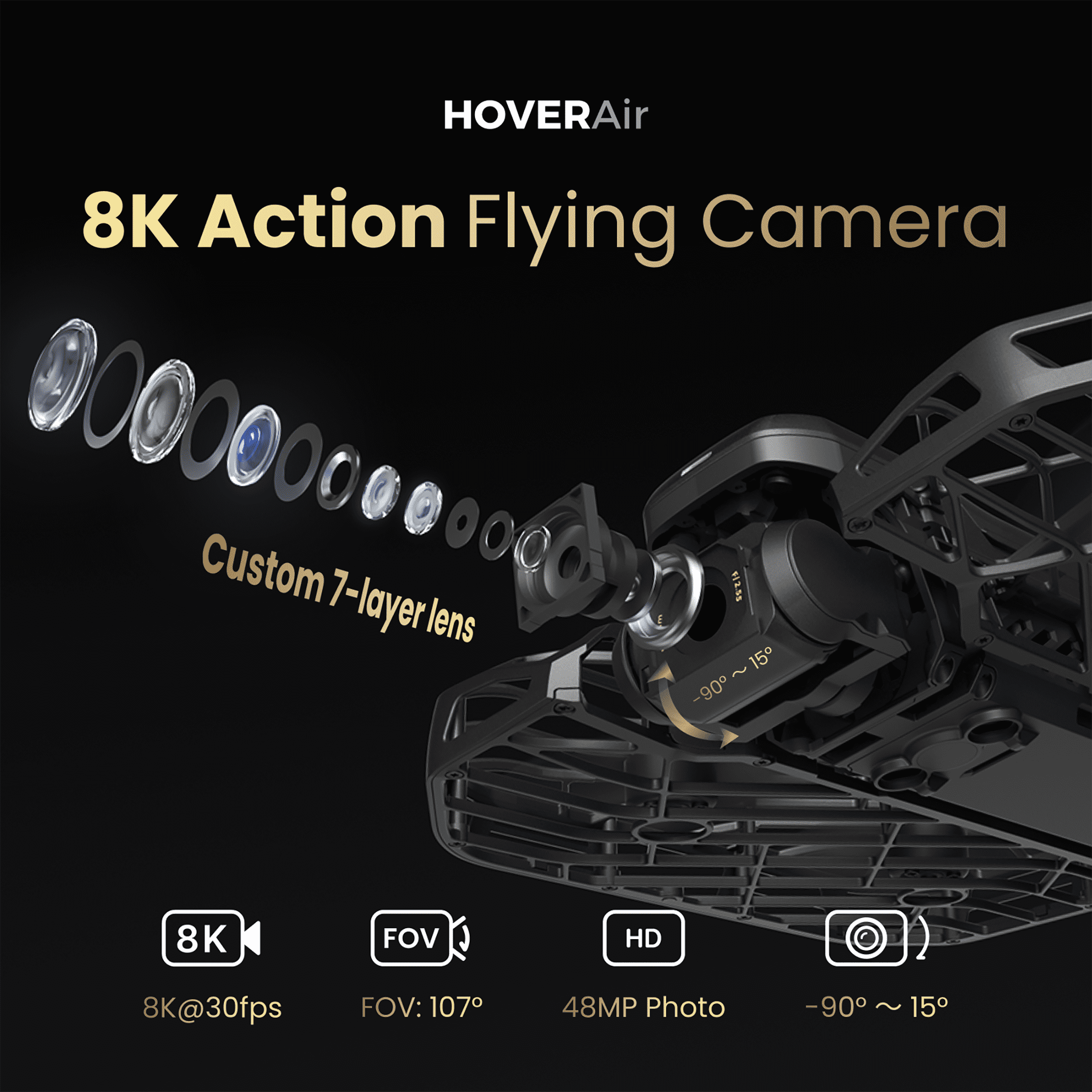 HOVERAir X1 PROMAX 8K Action Flying Camera, Foldable Drone with AI Follow, Palm Launch, 2-Axis Gimbal for Outdoor Vlogging (Standard)