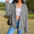 thumbnail image 4 of Fashion Women' Zip Up Hoodie Retro Hooded Jacket with Zipper Womens Hoodie Jacket with Sweatshirt Solid Color Sweatshirt Coat for Women - Grey L, 4 of 10
