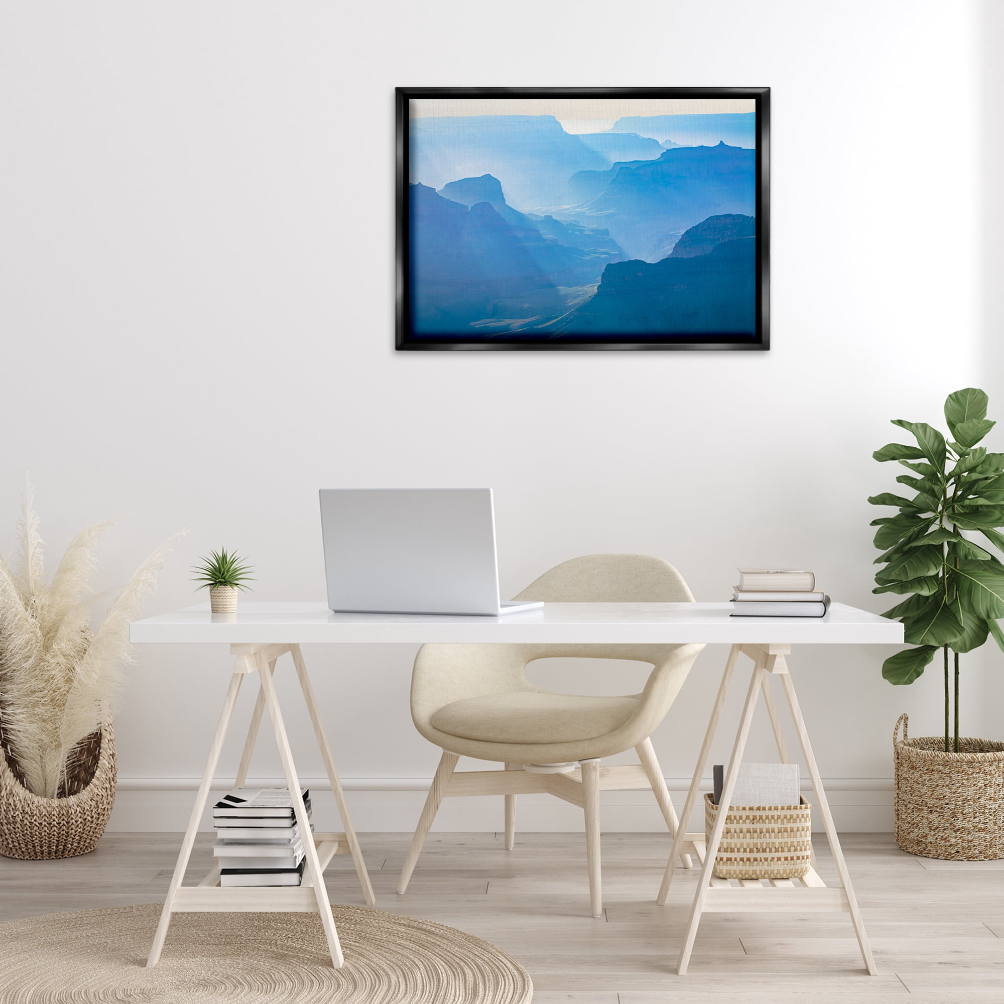 Stupell Industries Blue Sunlit Peaks Landscape & Nature Photography Black Floater Framed Canvas Art Print Wall Art, 31 x 21