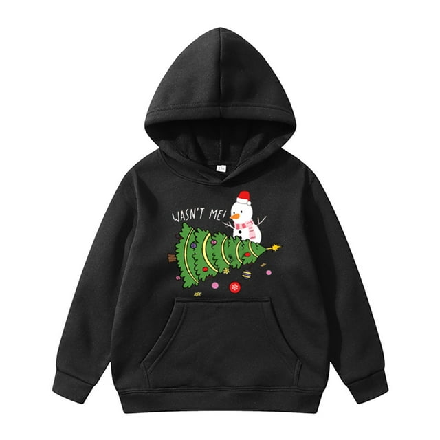 MIASHUI Girls Hoodies & Sweatshirts Children's Christmas Holiday Pattern Print Letter Print Hooded Sweatshirt for Kids Fashionable and Comfortable Style