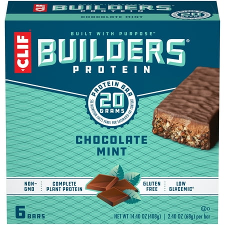 CLIF Builders Protein Bars Gluten Free 20g Protein Chocolate Mint 6 Ct 2.4 oz