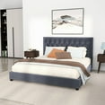 thumbnail image 5 of Queen Bed Frame - Mid Century Modern With Grey Velvet Upholstery And Veneer Size Platform Design Solid Wood, 5 of 6