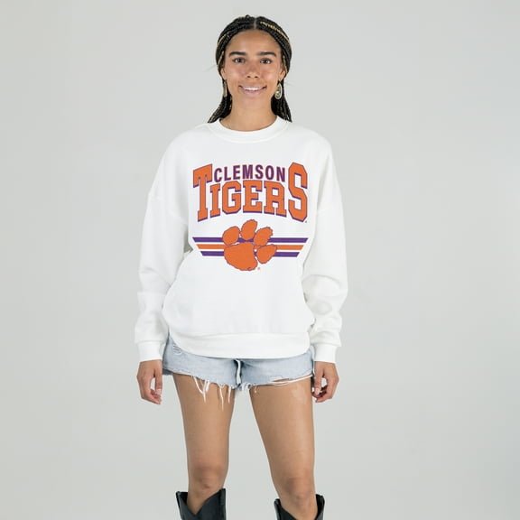 Women's Gameday Couture White Clemson Tigers Oversized Premium Fleece Sweatshirt