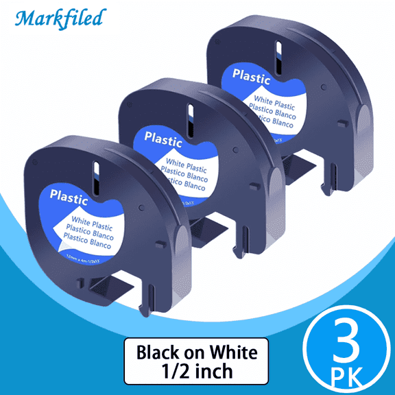 Markfiled 3PK Compatible for Dymo LetraTag 91331 Label Maker Tape Refills, 1/2'' x 13', Black on White
