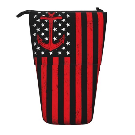 Picia Nautical American Flag Print Telescopic Pencil Case, Telescopic Pen Holder Telescopic Pencil Pouch Bag Stationery Pencil Case Box Storage Organizer Makeup Bag