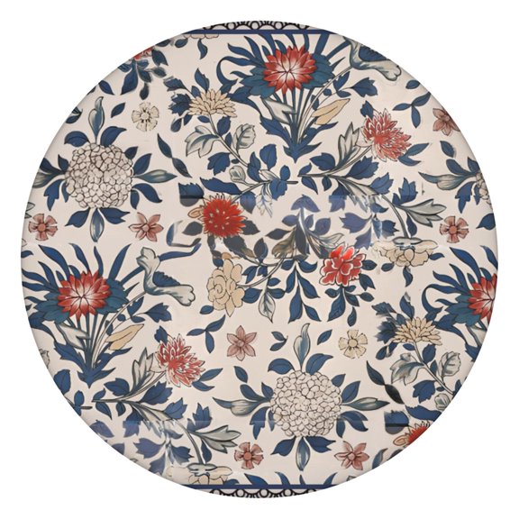 Floral Polyester Tablecloth with Stretch Border, Fitted Round Design for Kitchen or Garden Table, Water-Resistant, Fits 44-52 Inch