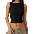 thumbnail image 1 of Timegard Camisoles Courtes pour Femmes Col Ras du Cou Sans Manches Ajustées Chemises Couleur Unie Hauts de Sortie, 1 of 6