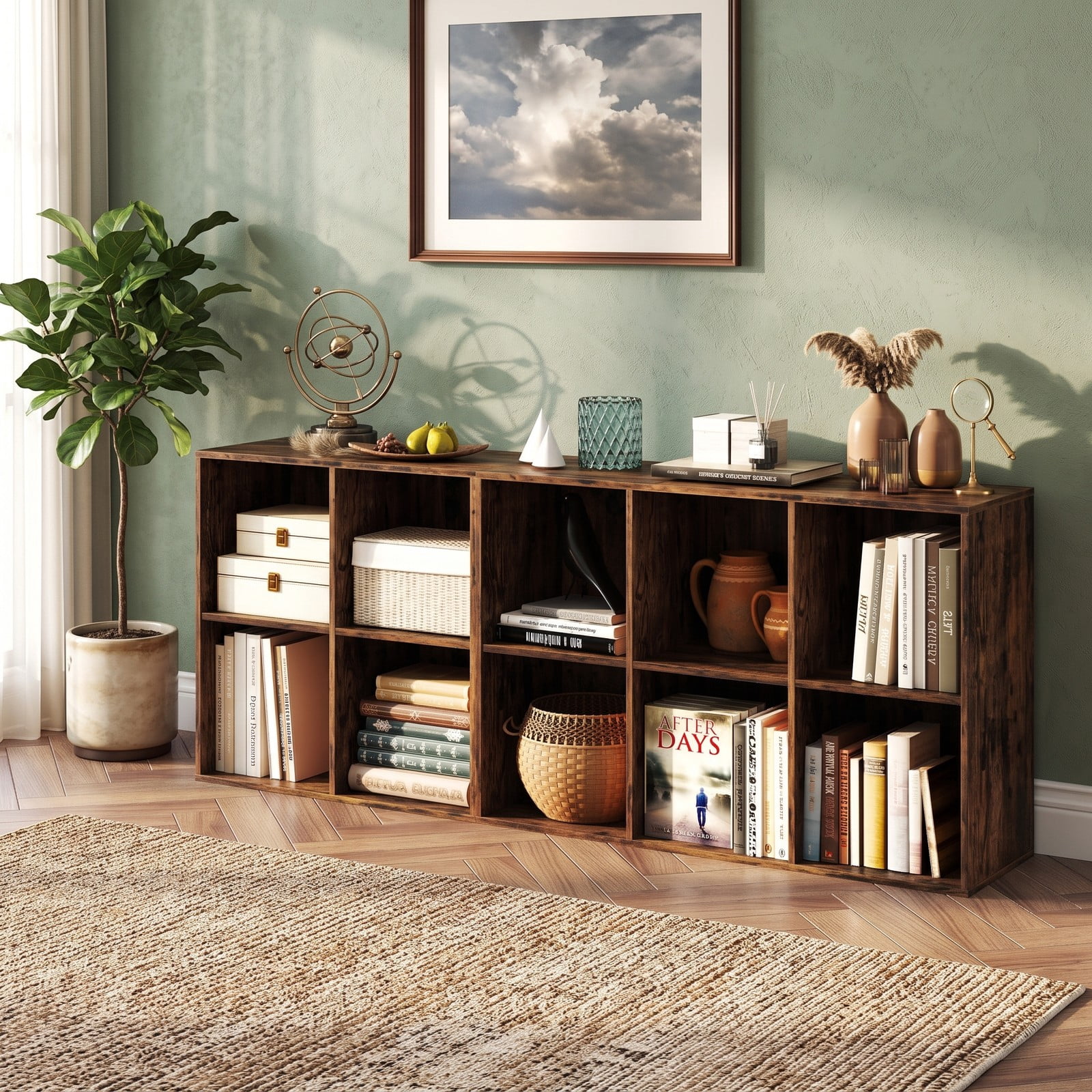 Furnibear 6-Cube Bookcase Storage Organizer with Anti-Tipping Kits, Engineered Wood Cube Bookshelf Display Shelf for Bedroom Living Room Study Room, Rustic Brown