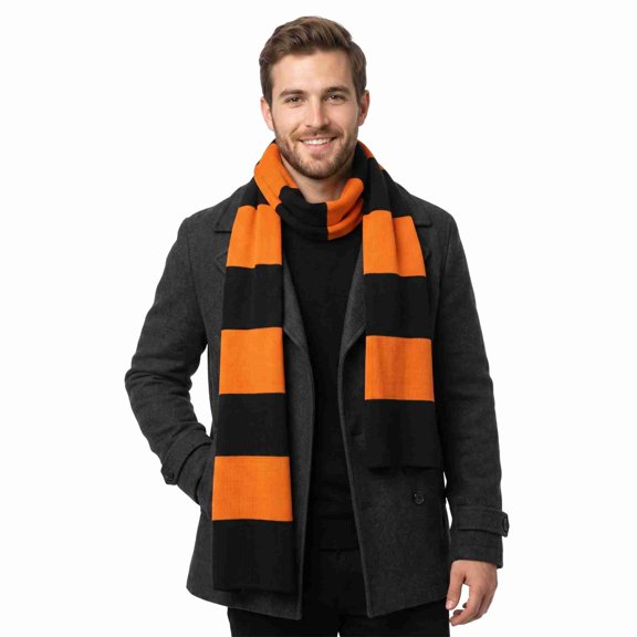 COUVER Unisex Knit Winter Rugby Striped Scarf Orange and Black 1 Pack