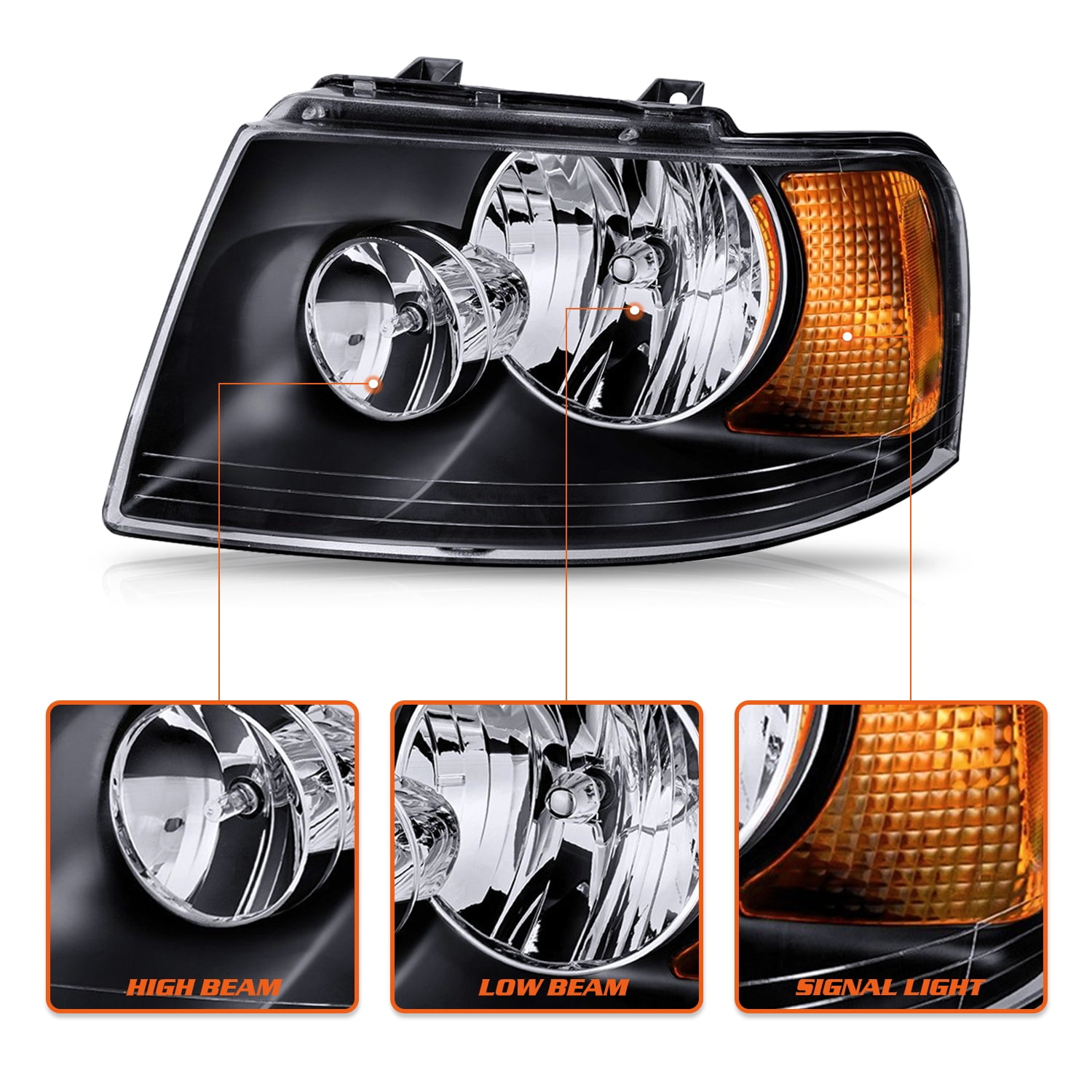 Pair W/Bulb Headlamp For 2003-2006 Ford Expedition Headlights Left & Right Side