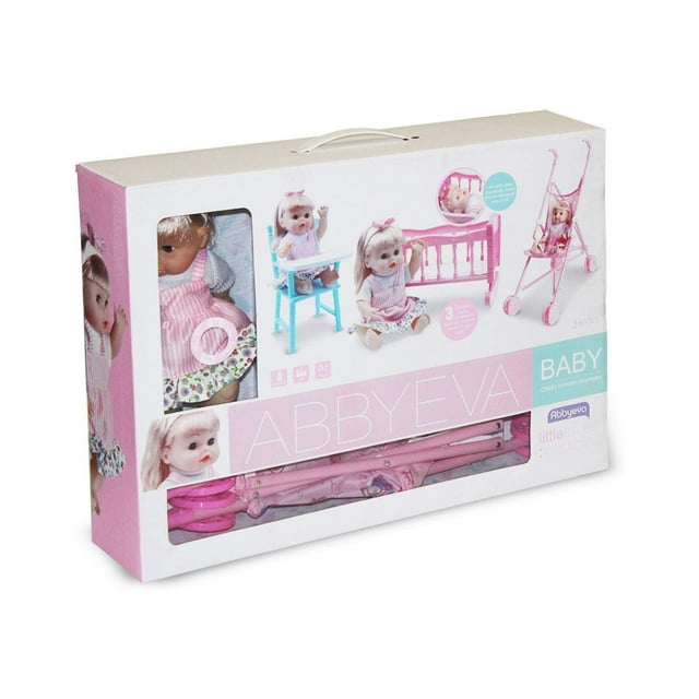 Muñeca Abayeba con coche, accesorios 35 cm
