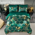 thumbnail image 4 of RYNGHIPY Green Gold Geometric 3-Piece Green Honeycomb Microfiber Comforter Set Full Size, 4 of 8