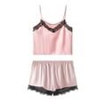 thumbnail image 2 of Wang6 Satin Silk Pajamas for Women Sets with Shorts Soft Pjs Lounge Set 2 Piece Spaghetti Strap Cropped Tank Tops Shorts Lace Sleepwear Nightwear Sets Light Pink S, 2 of 6