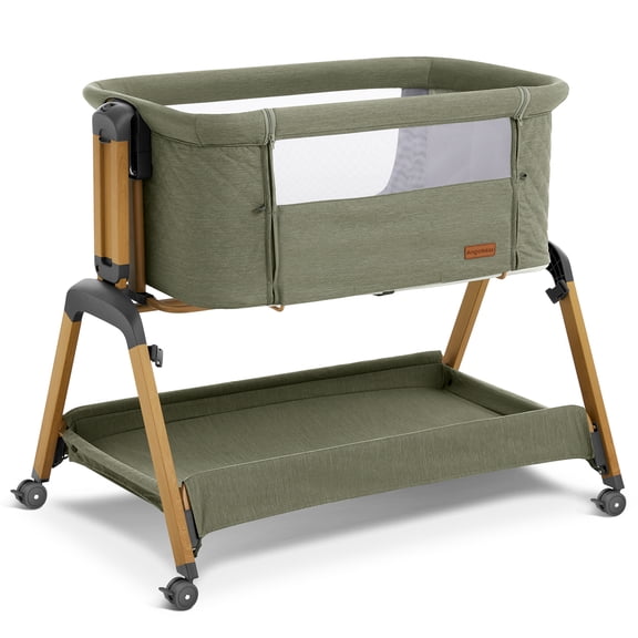 Angelbliss 3 in 1 Baby Bassinet, Rocking Bedside Sleeper with Wheels, Adjustable Height & Comfy Mattress, Easy Folding Portable Crib for Newborn