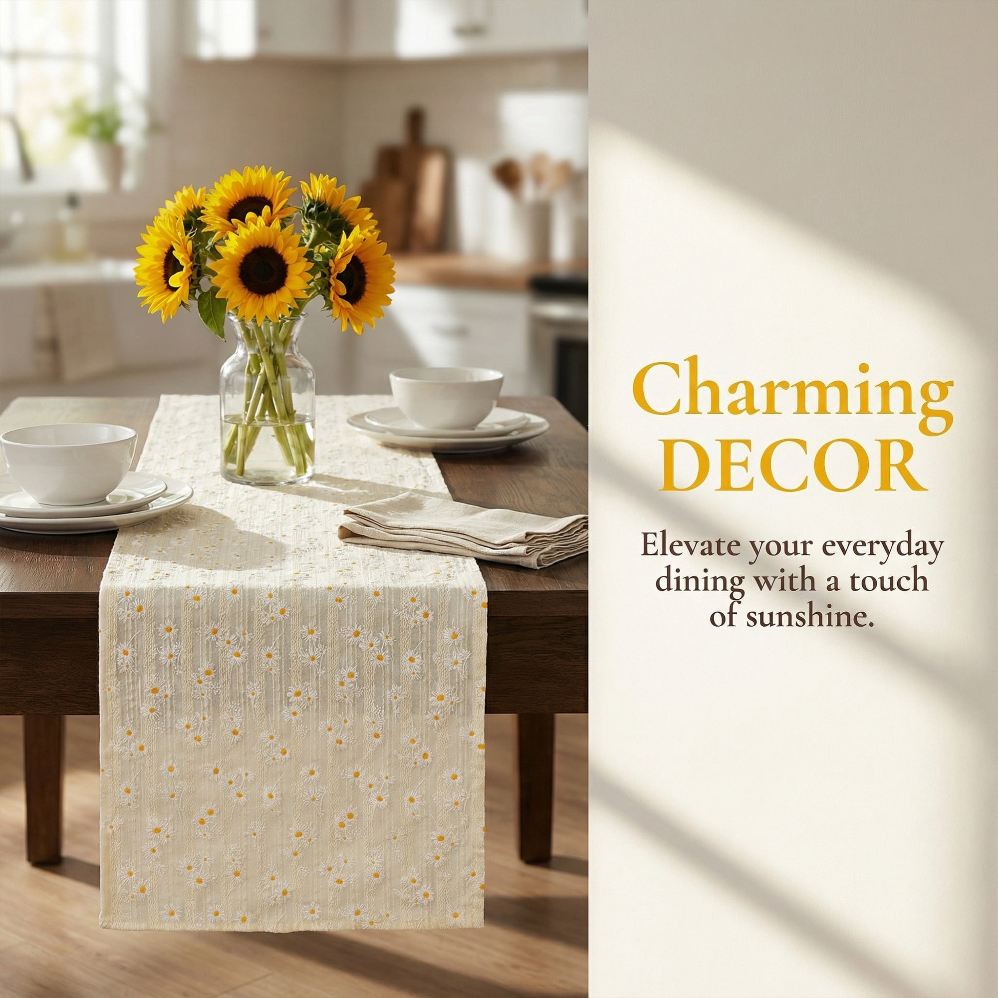 Unique Bargains Cotton Kitchen Runner for Dining Table Decoration Yellow 11.8" x 70.9"