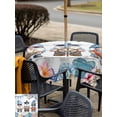 thumbnail image 5 of Outdoor Tablecloth with Umbrella Hole for Patio/Picnic/Party/Camping, Summer Gnomes Nautical Waterproof Table Cloth Square Cover Washable, Blue Coastal Grey Wooden (60"x 60"), 5 of 8