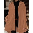 thumbnail image 6 of Women'S Fall Jacket with Hood Casual Button Down Hooded Long Sleeves Loose Corduroy Jackets with Pockets Light Brown L, 6 of 7