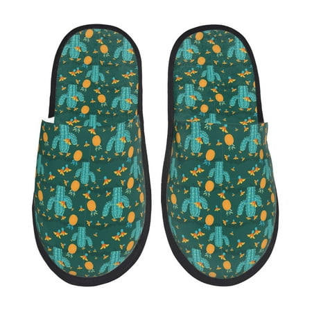Balery Pineapple And Cactus Slient Indoor Furry Fleece Comfort House Shoes Soft Non-Slip Home Shoes Cotton slippers House Slippers-- Medium