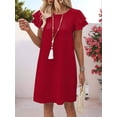 thumbnail image 6 of Women's Summer Dresses Ruffle Sleeve Round Neck Loose Swing Sundresses with Pockets Plain/Print Red S, 6 of 7