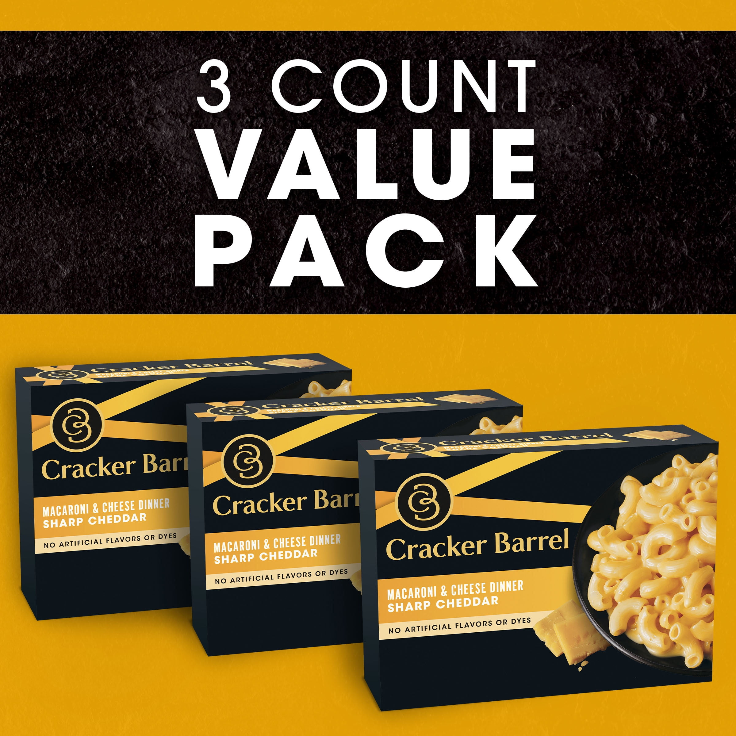 Cracker Barrel Sharp Cheddar Mac N Cheese Macaroni and Cheese Dinner, 3 ct Pack, 14 oz Boxes