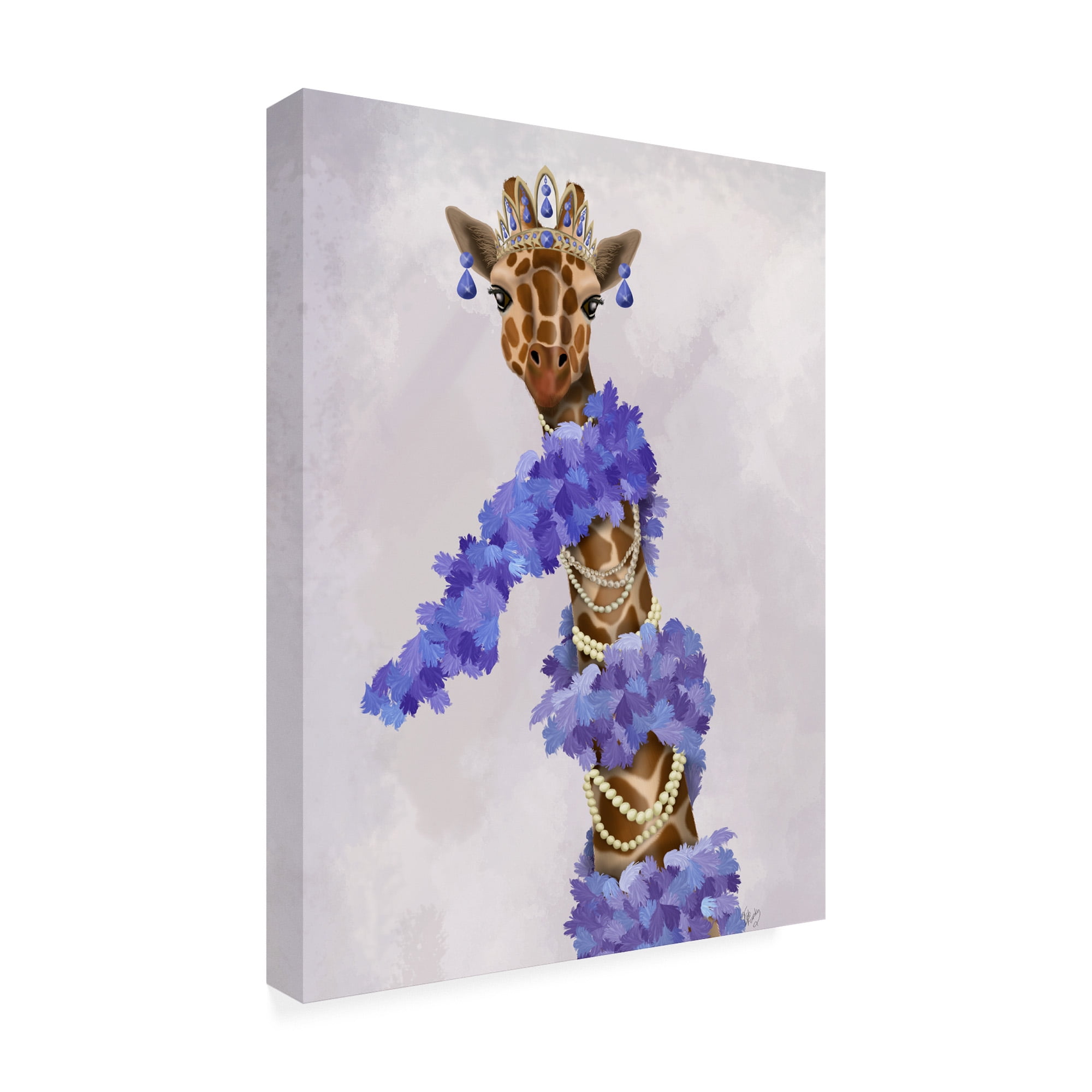 Trademark Fine Art 'Giraffe with Purple Boa' Canvas Art by Fab Funky