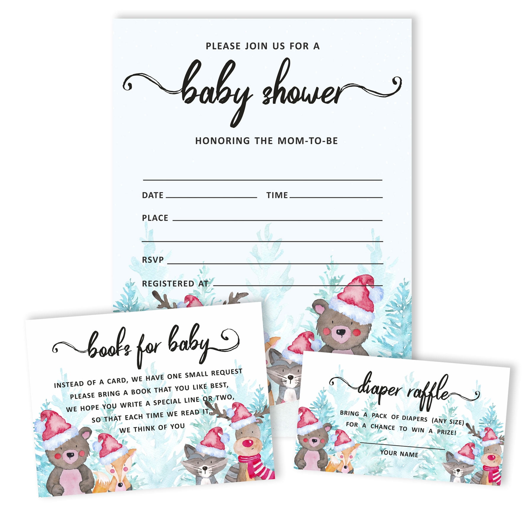 Inkdotpot Set Of 30Winter Jungle Theme Baby Shower Invitations-Diaper Raffle Tickets And Baby Shower Book Request Cards Gender Neutral Invites Its A Boy Its A Girl