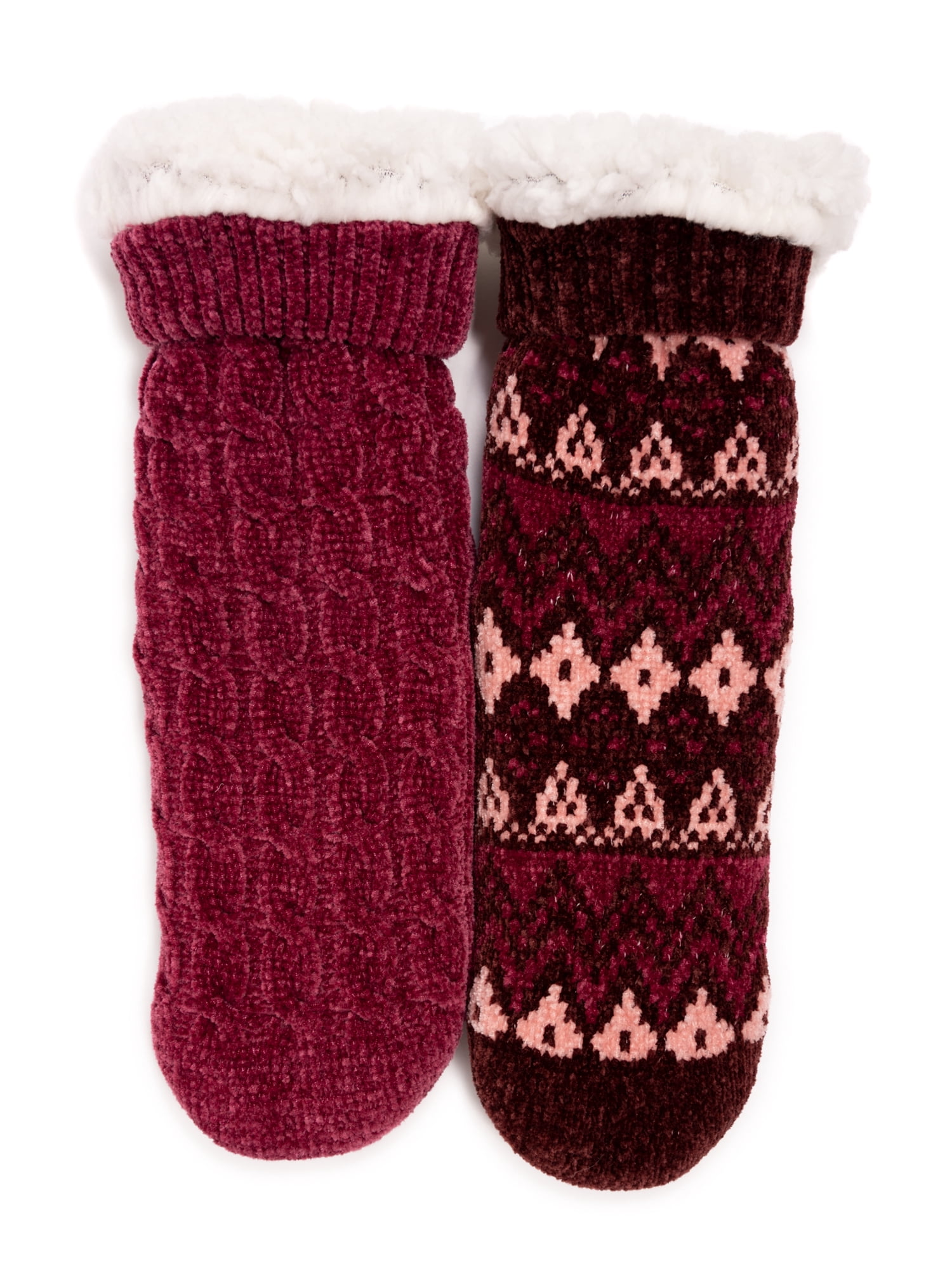 MUK LUKS Women's Tall Rib Cuff Cabin Socks, 2-Pack, S-XL