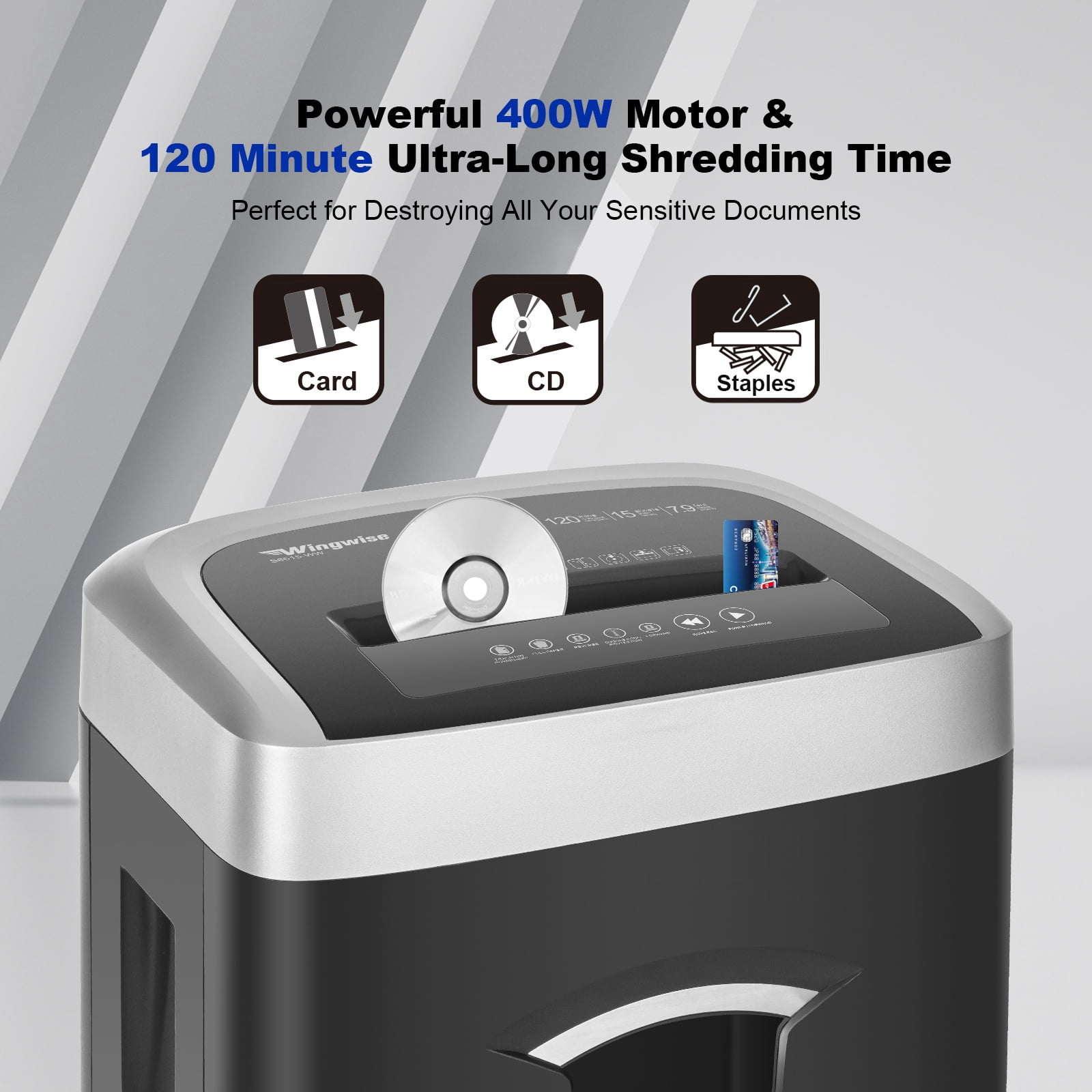 Wingwise Paper Shredder, 15 Sheets Cross Cut Shredder, 8 Gallon Bin, CD/Credit Card Shredder with Dual Modes, Home & Office Use