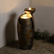 Vase Outdoor Water Fountain, 31.4''H Jar Waterfall Fountain with Warm LED Lights&Durable Pump for Yard, Porches, Home Décor,Garden,Office