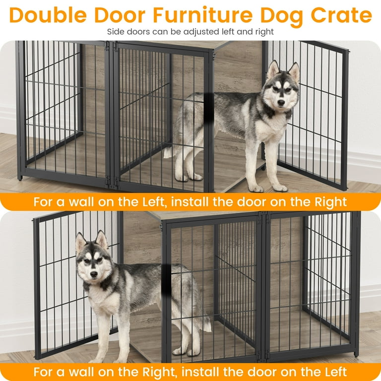Dog Crate Furniture 42.5 Inch Dog Cage with Storage Shelves Wooden Dog Crate End Table with Flip Top and Movable Divider Large Dog Kennel Indoor