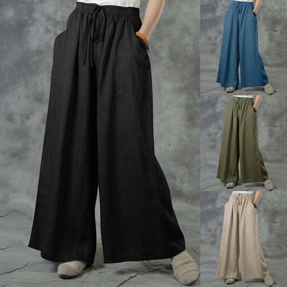 Azrian Pants for Women,Womens Plus Size Pants Fashion Summer Solid Casual Pocket Elastic Waist Long Loose Trousers Pant