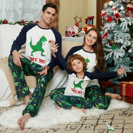 

PatPat Christmas Green Dinosaur Print Family Matching Pajamas Sets Long Sleeve Sleepwear with Pyjamas Bottoms Xmas Pjs Flame Resistant