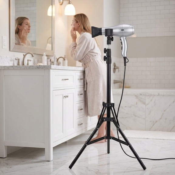 LITINKIMI Adjustable Height Hair Dryer Stand 360 Rotating Hands Free for Home Black