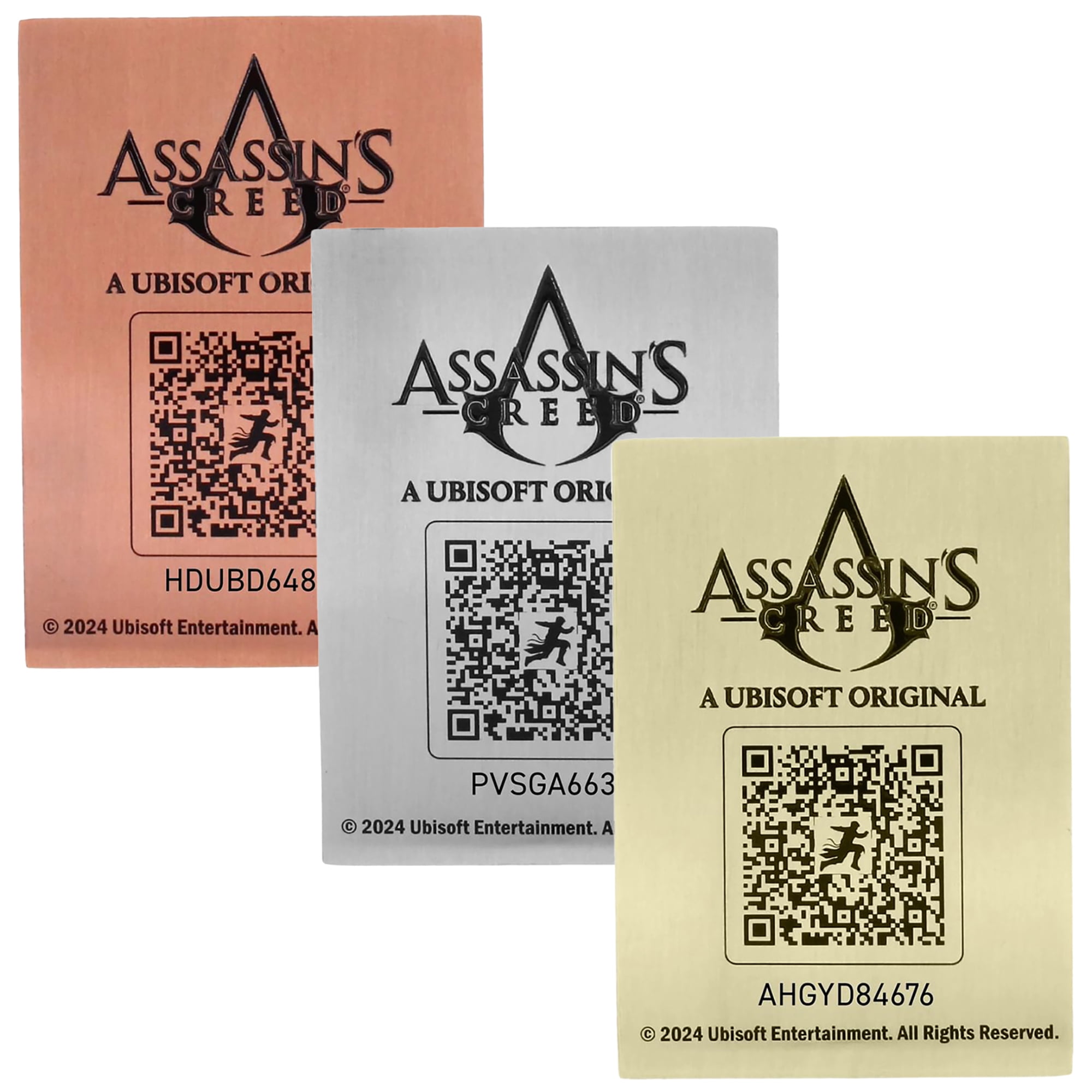 Exquisite Gaming: Digiplate Starter Pack - Assassins Creed: Assassins - 3 Collectible Metal Cards & Phone Stand, Copper-Gold-Silver Image Plates