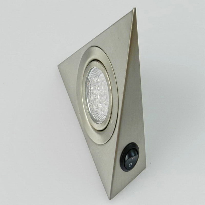 LED 12V Satin Steel Triangular Kitchen Under Shelf Cabinet Light Cool White 