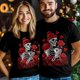 thumbnail image 5 of Camisetas para hombre, camiseta de algodón con cuello redondo, calavera, rosa, flor y corazón, manga corta, para San Valentín, 5 of 8