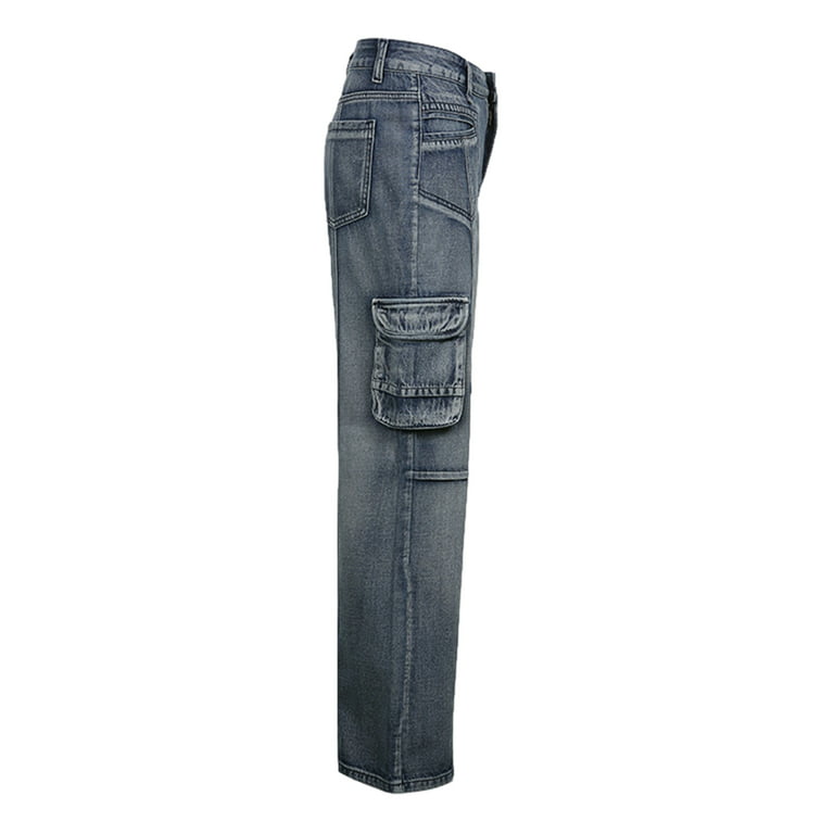 xkwyshop Women's Y2K Fashion Wide Leg High Waist Denim Pants Boyfriend  Jeans Loose Fit Baggy Jeans for Teen Girls Blue XS