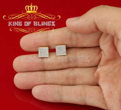 King of Bling's Aretes Para Hombre 925 Yellow Silver 0.25ct Diamond Stud Men's/ Women's Earrings