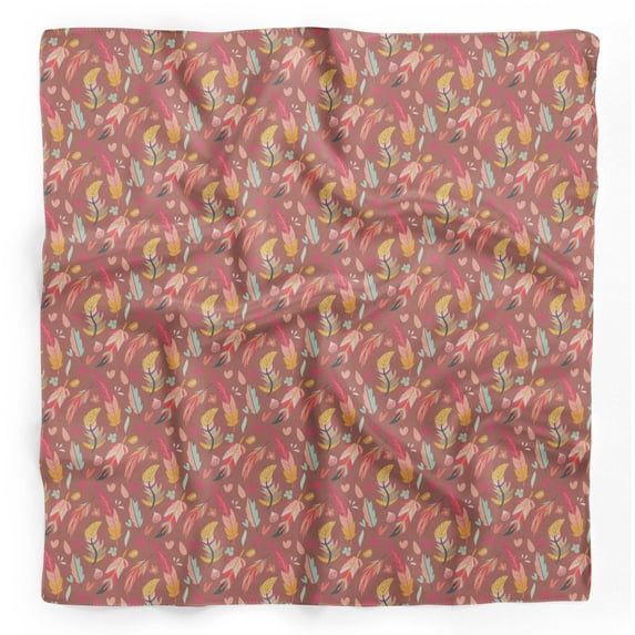 Bimba Brown Artistic Feather Printed Pure Silk Scarf For Hair Neck Head Bandanas For Women 40 x 40 Inches