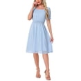 thumbnail image 1 of Vestido de Cuello Cuadrado INSPIRE CHIC para Mujeres con Estrellas Metálicas, Manga Corta, Corte A, Cintura Elástica, Midi, S, Azul Cielo, 1 of 6