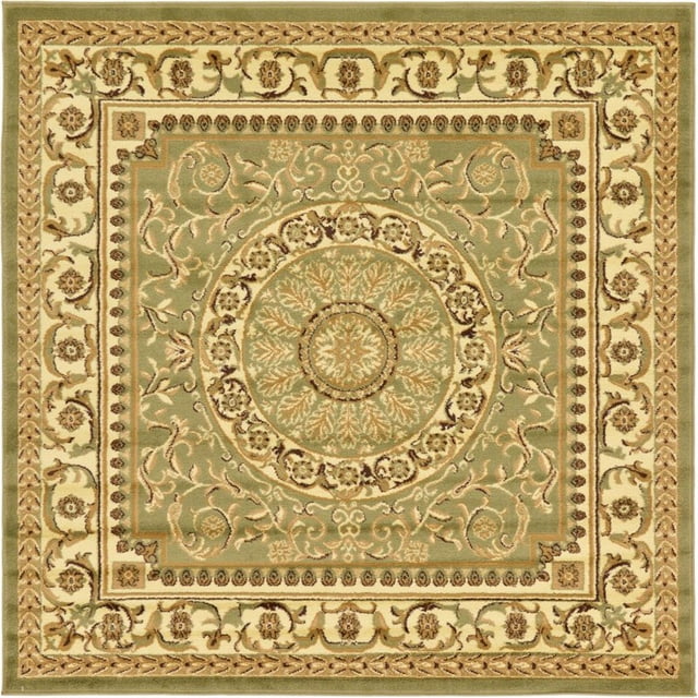 Unique Loom Tapis Floral Versailles Médaillon 6' x 6' Vert Carré/ivoire