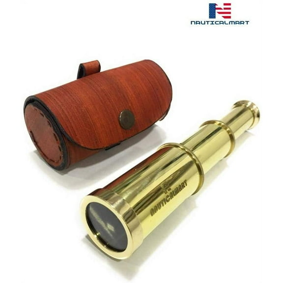 NauticalMart BR485220 Brass Spyglass Telescope with Leather Case