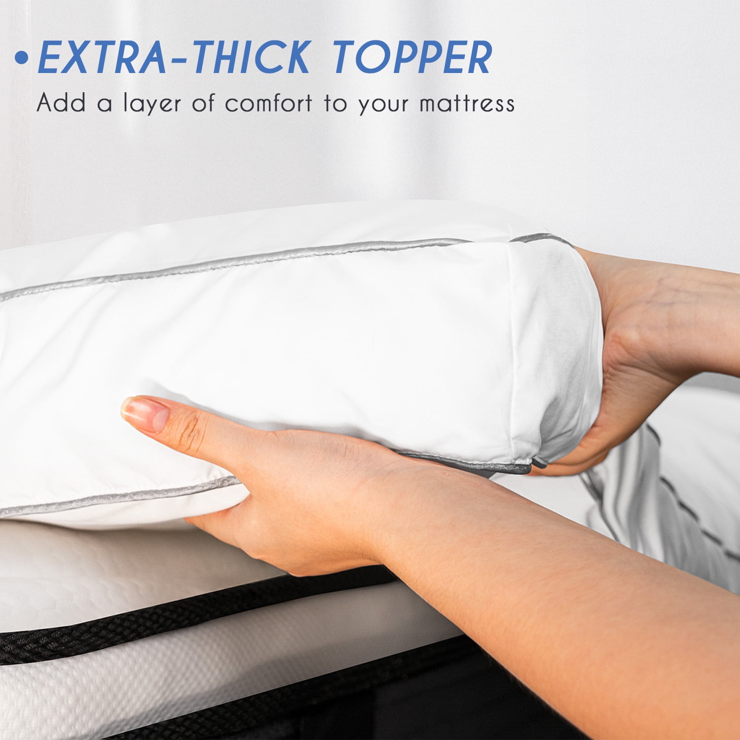Queen Rose Queen Size Mattress Topper White Luxury Down Alternative Fiber Mattress Topper with Elastic band